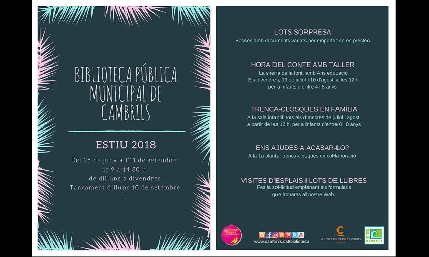 Cartell de les activitats previstes per aquest estiu a la Biblioteca Municipal