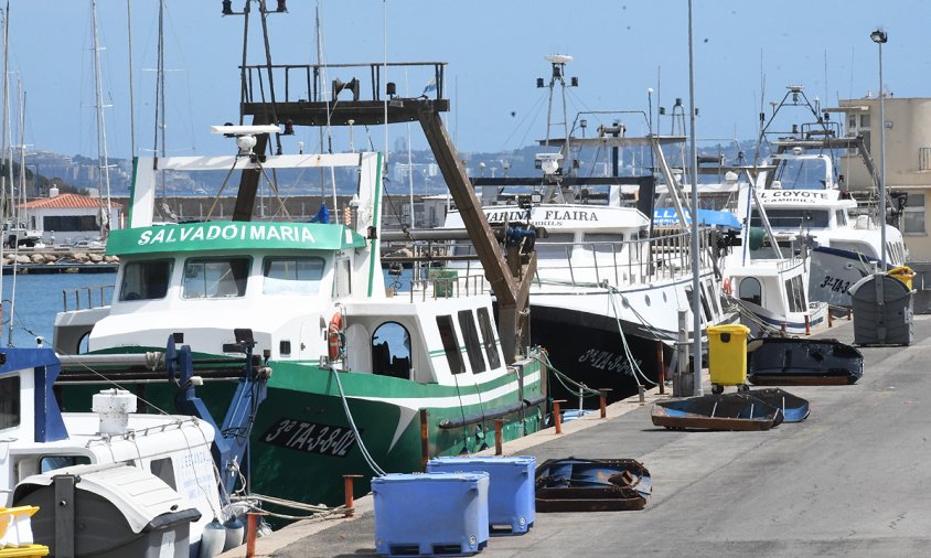 Barques d'arrossegament amarrades al port, ahir al matí