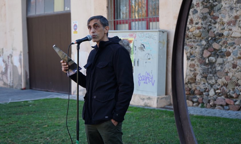 Jordi Moreno durant el seu parlament a l'acte celebrat a la plaça del Setge