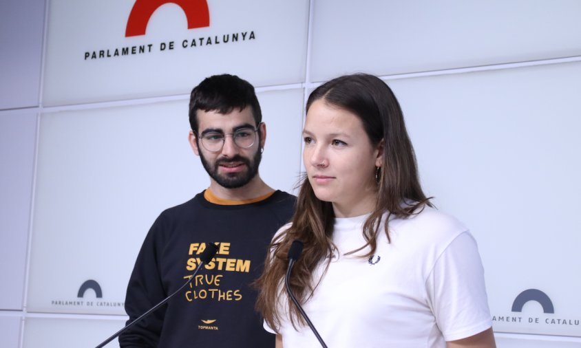 Anna Recasens i Eloi Redón, portaveus de la plataforma Aturem Hard Rock, després de reunir-se amb el Departament d'Acció Climàtica