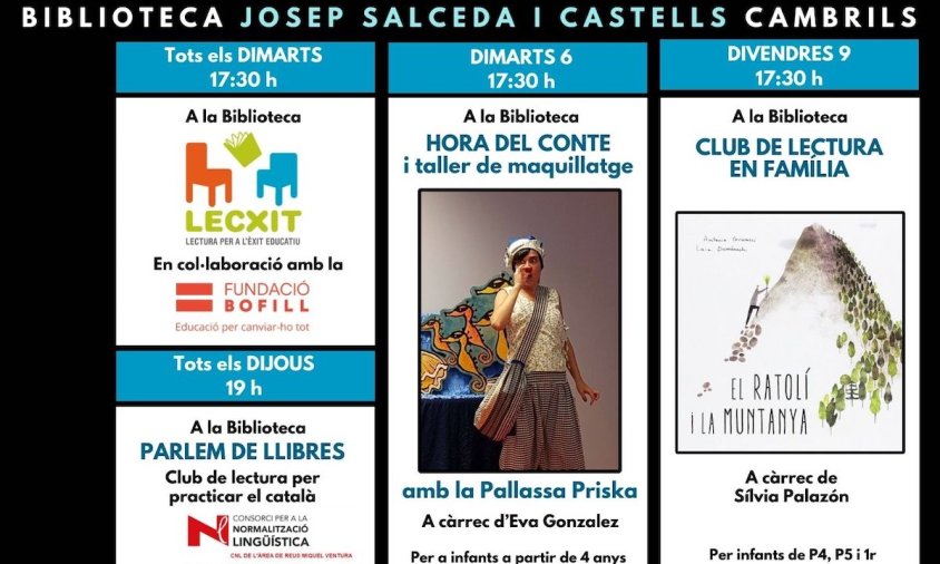 Cartell de la programació d'activitats de la Biblioteca per aquest mes de febrer