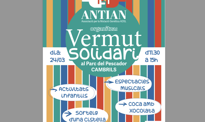 Cartell del vermut solidari que tindrà lloc demà diumenge al parc del Pescador