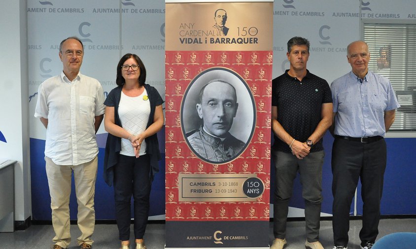 Presentació, aquest matí, del programa complet de l'Any Cardenal Vidal i Barraquer. D'esquerra a dreta: Francesc Vidal-Barraquer, Camí Mendoza, Lluís Abella i Josep M. Panicello