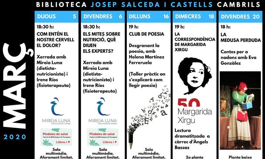 Cartell de les activitats previstes per aquest mes a la Biblioteca