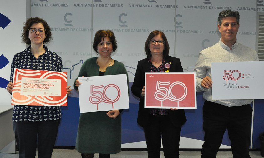 Presentació de la programació del 50 aniversari de la Coral. D'esquerra a dreta: Núria Ortoneda, Lídia Utset, Camí Mendoza i Lluís Abella