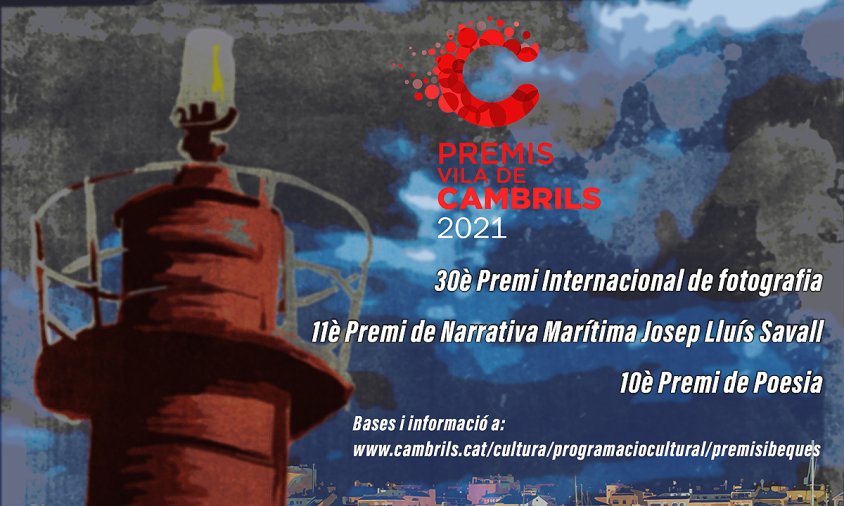 Cartell de la convocatòria dels Premis Vila de Cambrils 2021 en les modalitats de narrativa, poesia i fotografia