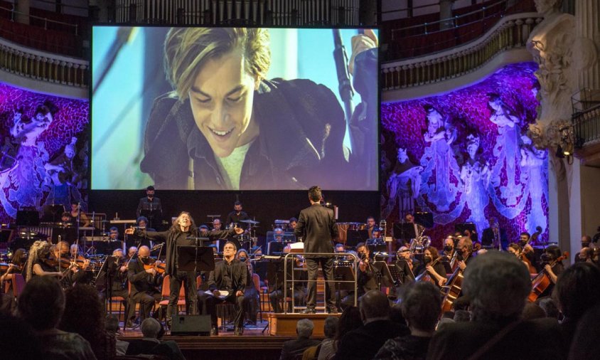 L'Orquestra Simfònica del Vallès, durant l'estrena de l'espectacle De pel·lícula! el passat mes de maig al Palau de la Música Catalana