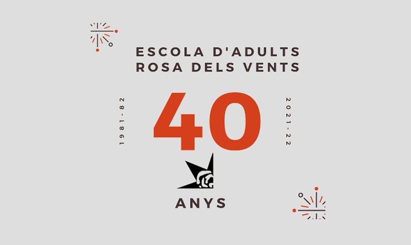 Logotip del quaranta aniversari de l'Escola d'Adults Rosa dels Vents