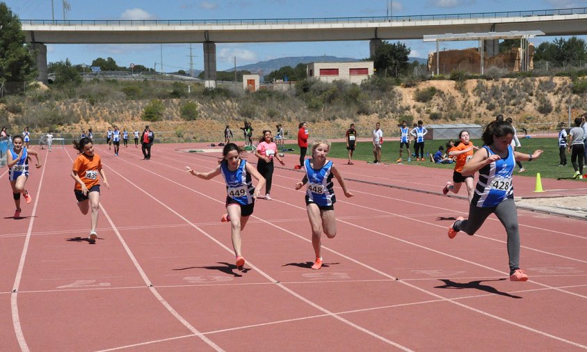 Una de les proves de velocitat femenina del Campionat Local d'Atletisme, celebrat aquest passat diumenge